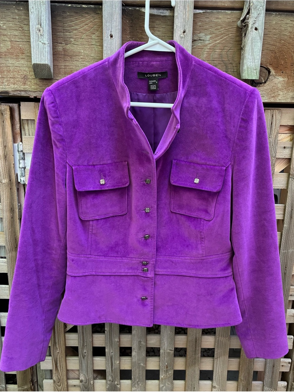 Vintage Louben Vibrant Jewel Toned Purple Velvet Structured Button-Front Jacket